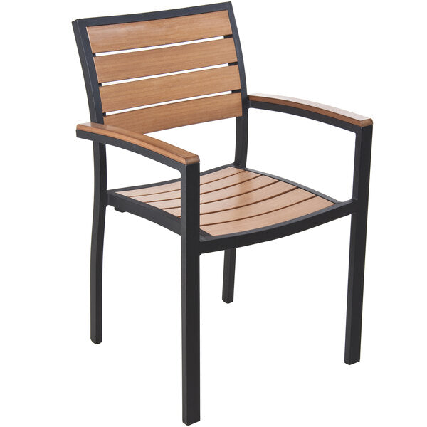 BFM Seating Largo Aluminum Outdoor / Indoor Synthetic Teak Stackable Chair