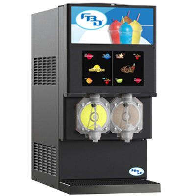 FBD Frozen 772 Series | 17" Wide Black Double Barrel Multi-Flavor Frozen Carbonated Beverage Dispenser