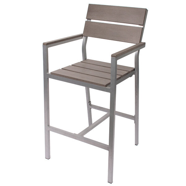 BFM Seating Seaside Aluminum Outdoor / Indoor Synthetic Teak Bar Height Barstool