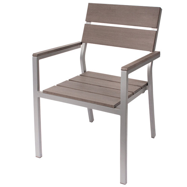 BFM Seating Seaside Aluminum Outdoor / Indoor Synthetic Teak Stackable Chair