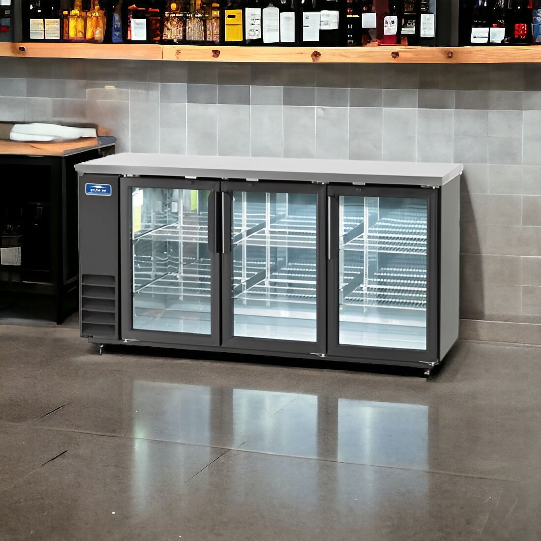 Arctic Air ABB72G | 73" Wide 3 Glass Door Black Back Bar