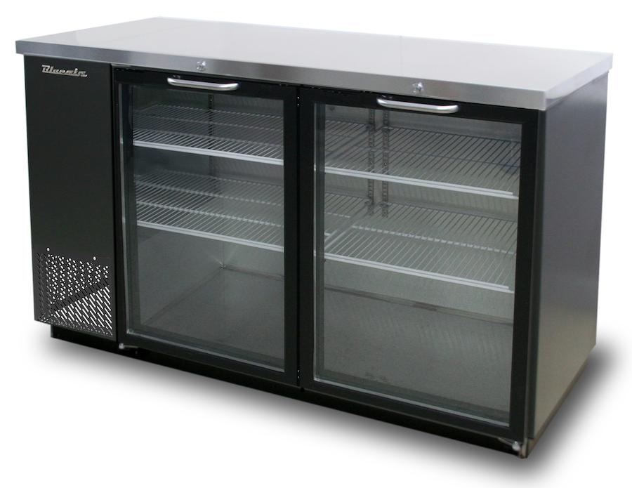 Blue Air BBB59-2BG-HC | 59" Wide 2 Door Black Vinyl Stainless Steal Back Bar