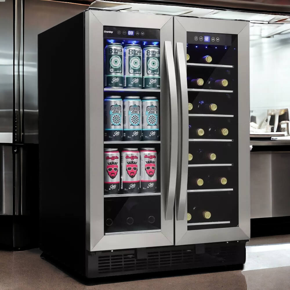 Danby DBC052A1BSS | 23.8" Wide Dual Zone 60 Can/27 Bottle Beverage & Wine Fridge