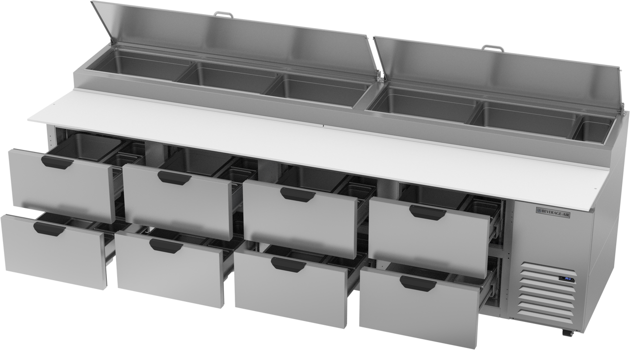 Beverage Air DPD119HC-8 | 119" Wide 8 Drawer Pizza Prep Table