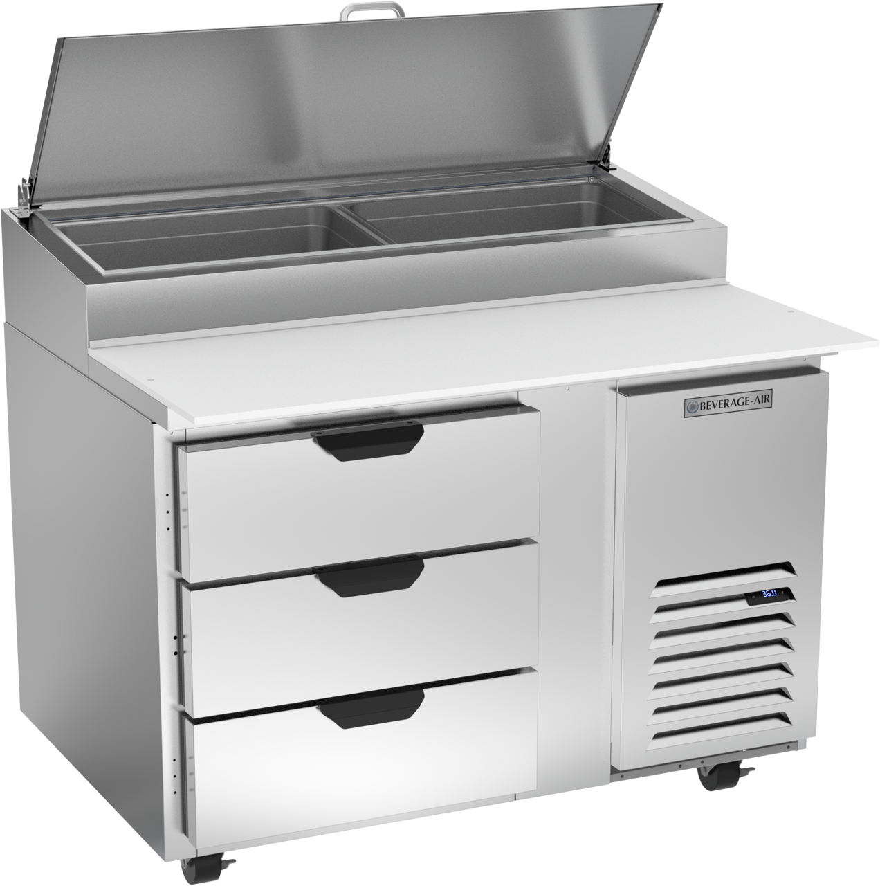 Beverage Air DPD46HC-3 | 46" Wide 3 Drawer Pizza Prep Table