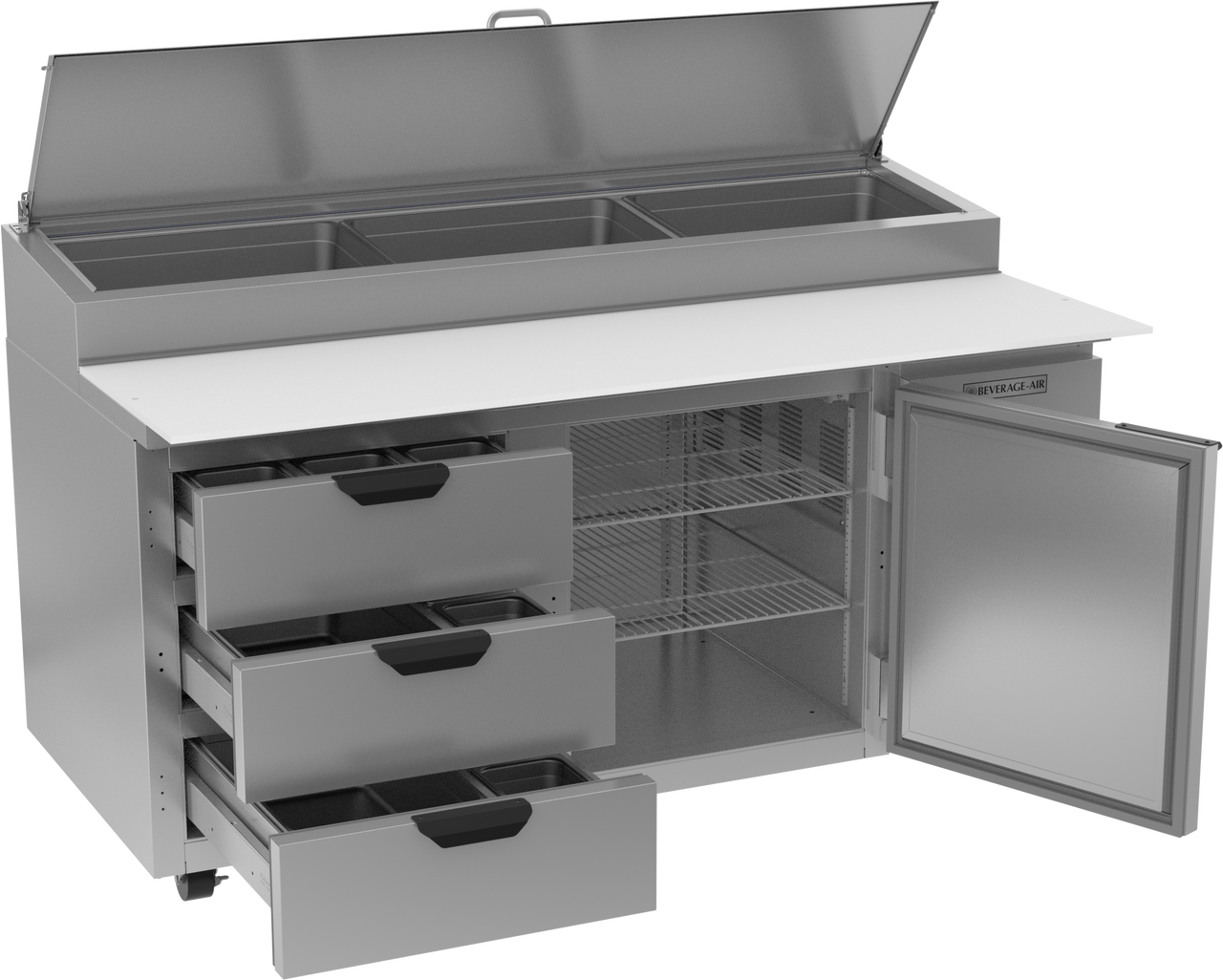 Beverage Air DPD67HC-3 | 67" Wide 3 Drawer Pizza Prep Table