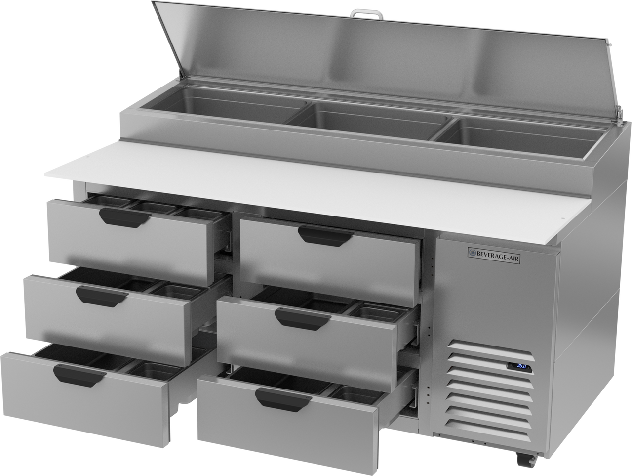 Beverage Air DPD67HC-6 | 67" Wide 6 Drawer Pizza Prep Table