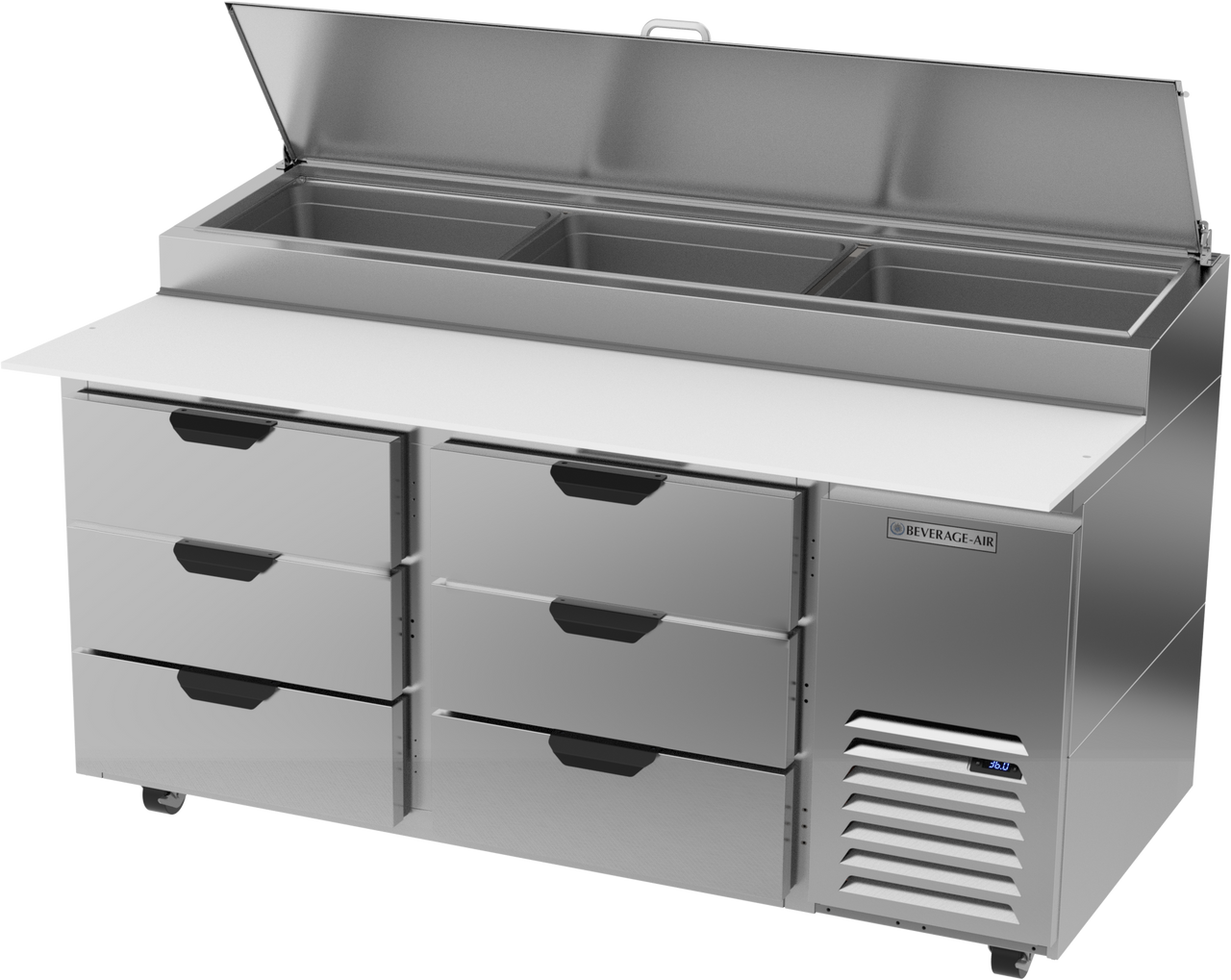 Beverage Air DPD67HC-6 | 67" Wide 6 Drawer Pizza Prep Table