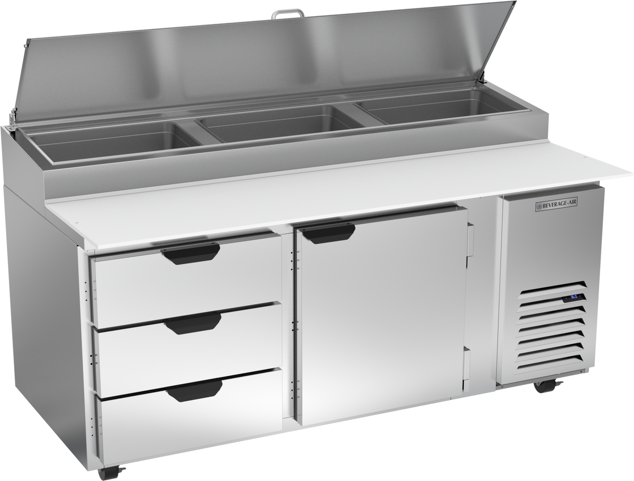 Beverage Air DPD72HC-3 | 72" Wide 3 Drawer Pizza Prep Table