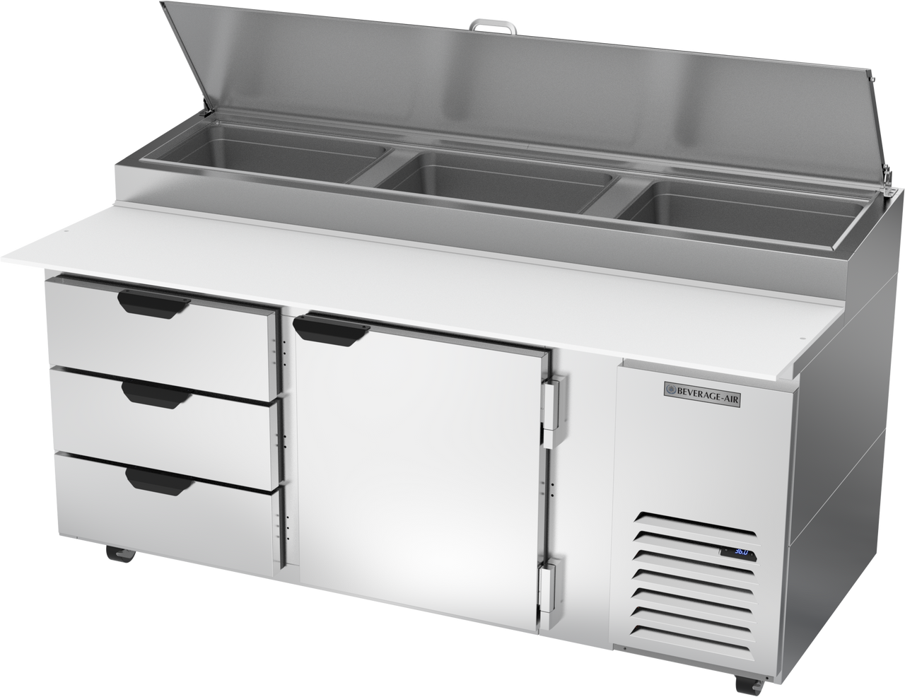 Beverage Air DPD72HC-3 | 72" Wide 3 Drawer Pizza Prep Table