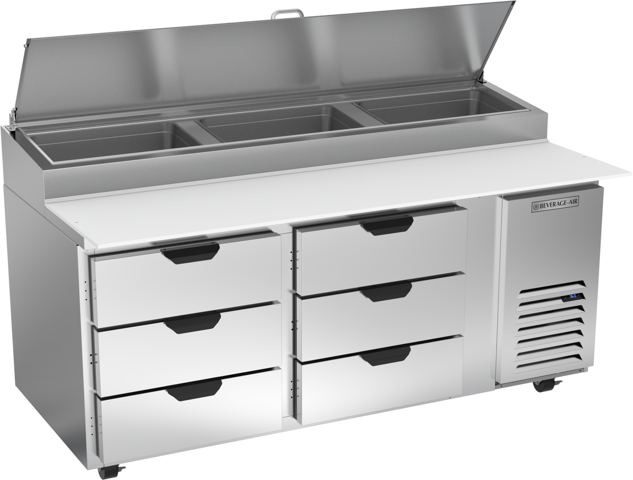 Beverage Air DPD72HC-6 | 72" Wide 6 Drawer Pizza Prep Table