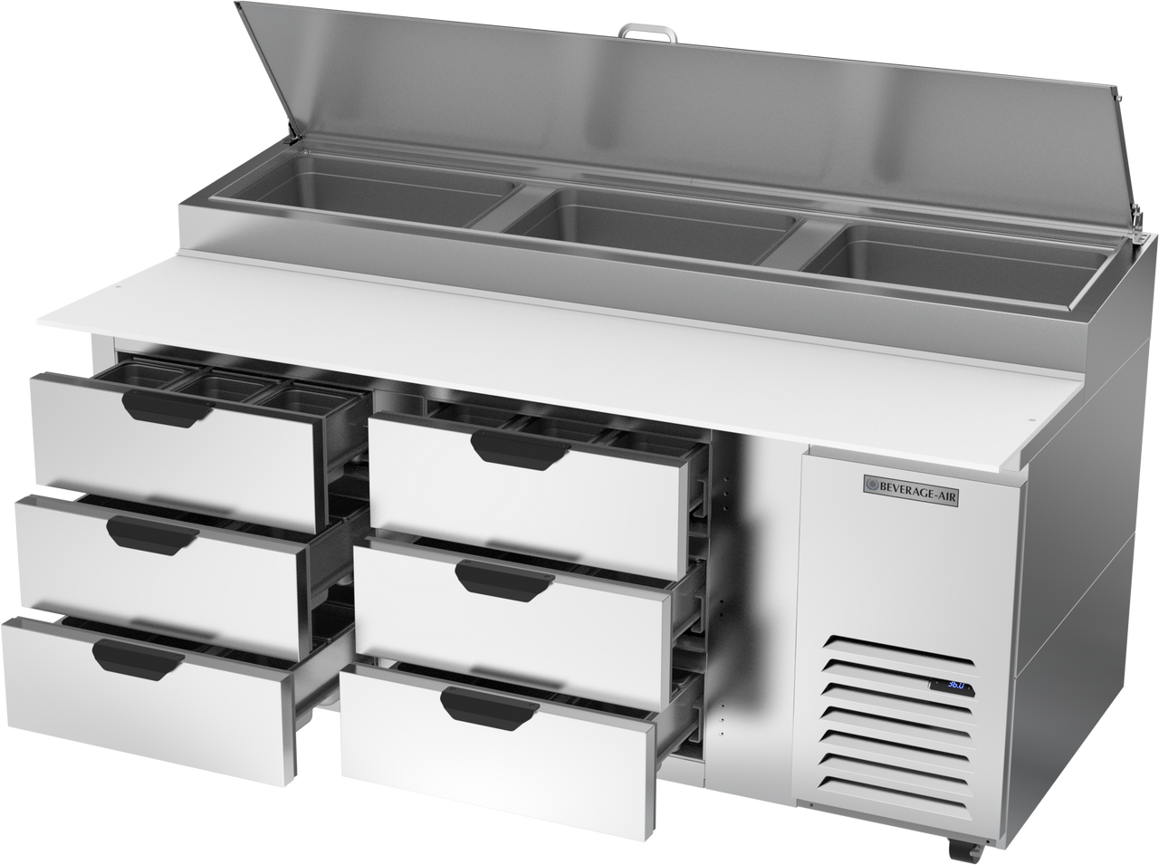 Beverage Air DPD72HC-6 | 72" Wide 6 Drawer Pizza Prep Table