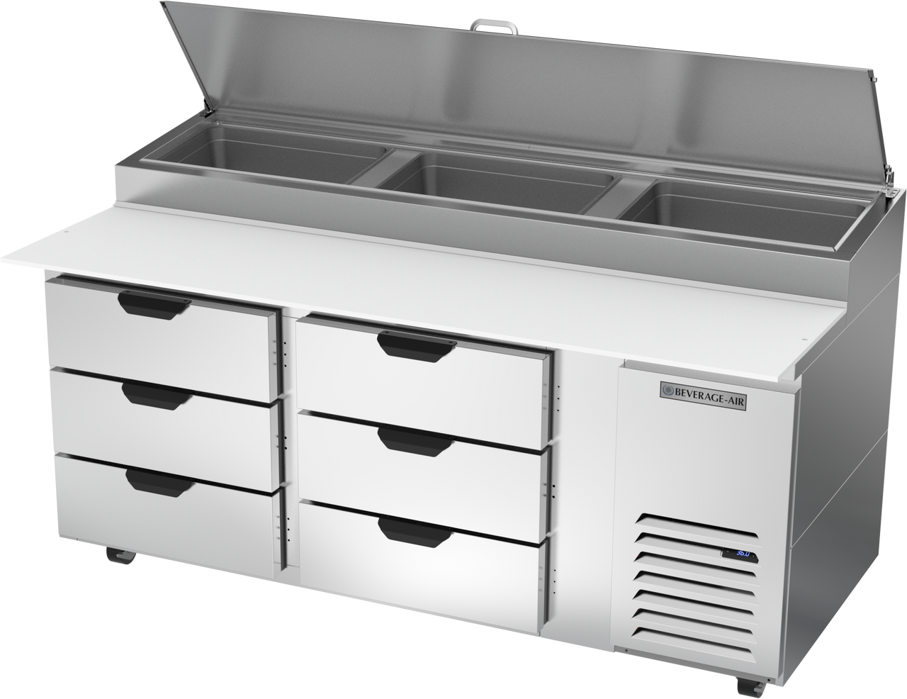 Beverage Air DPD72HC-6 | 72" Wide 6 Drawer Pizza Prep Table