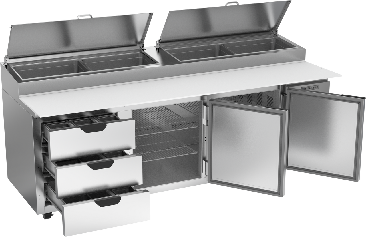 Beverage Air DPD93HC-3 | 93" Wide 3 Drawer Pizza Prep Table