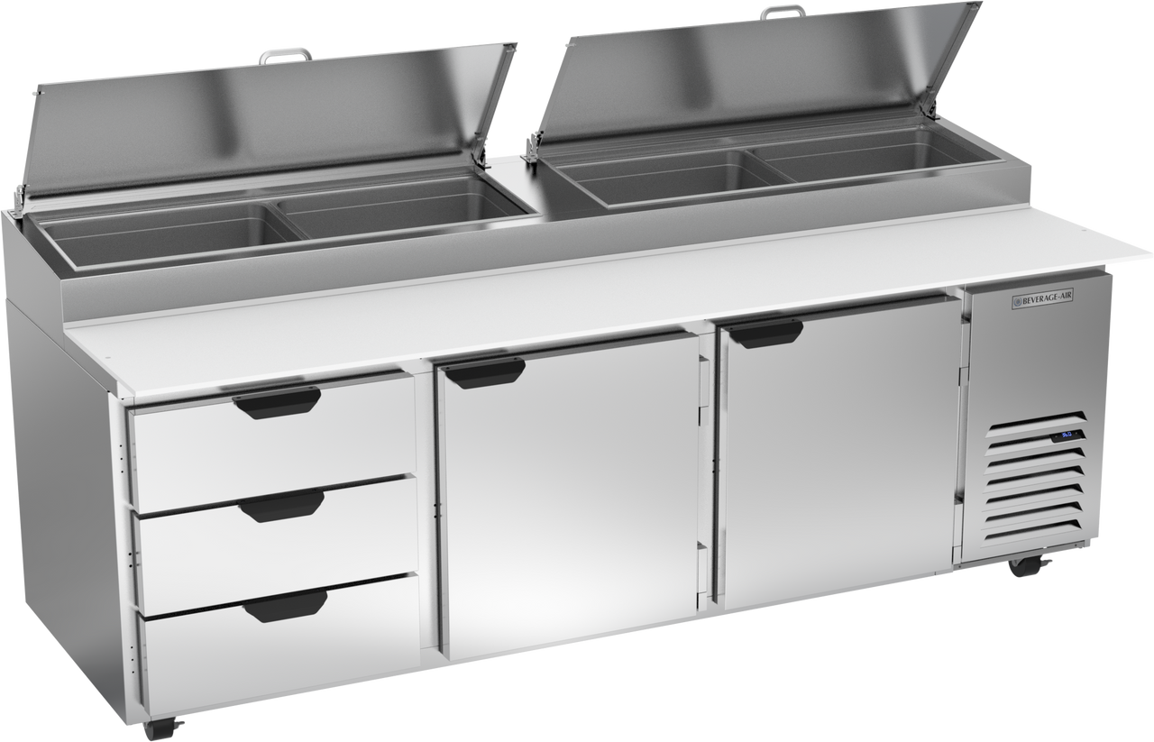 Beverage Air DPD93HC-3 | 93" Wide 3 Drawer Pizza Prep Table