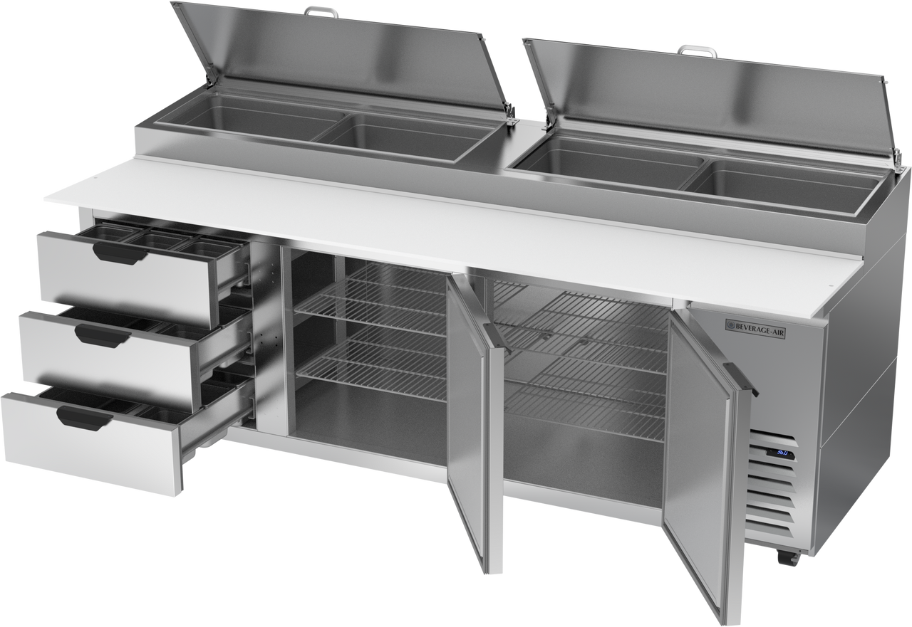 Beverage Air DPD93HC-3 | 93" Wide 3 Drawer Pizza Prep Table