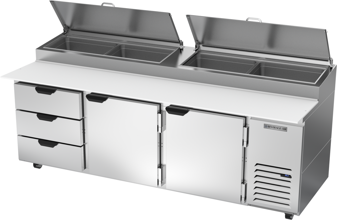 Beverage Air DPD93HC-3 | 93" Wide 3 Drawer Pizza Prep Table