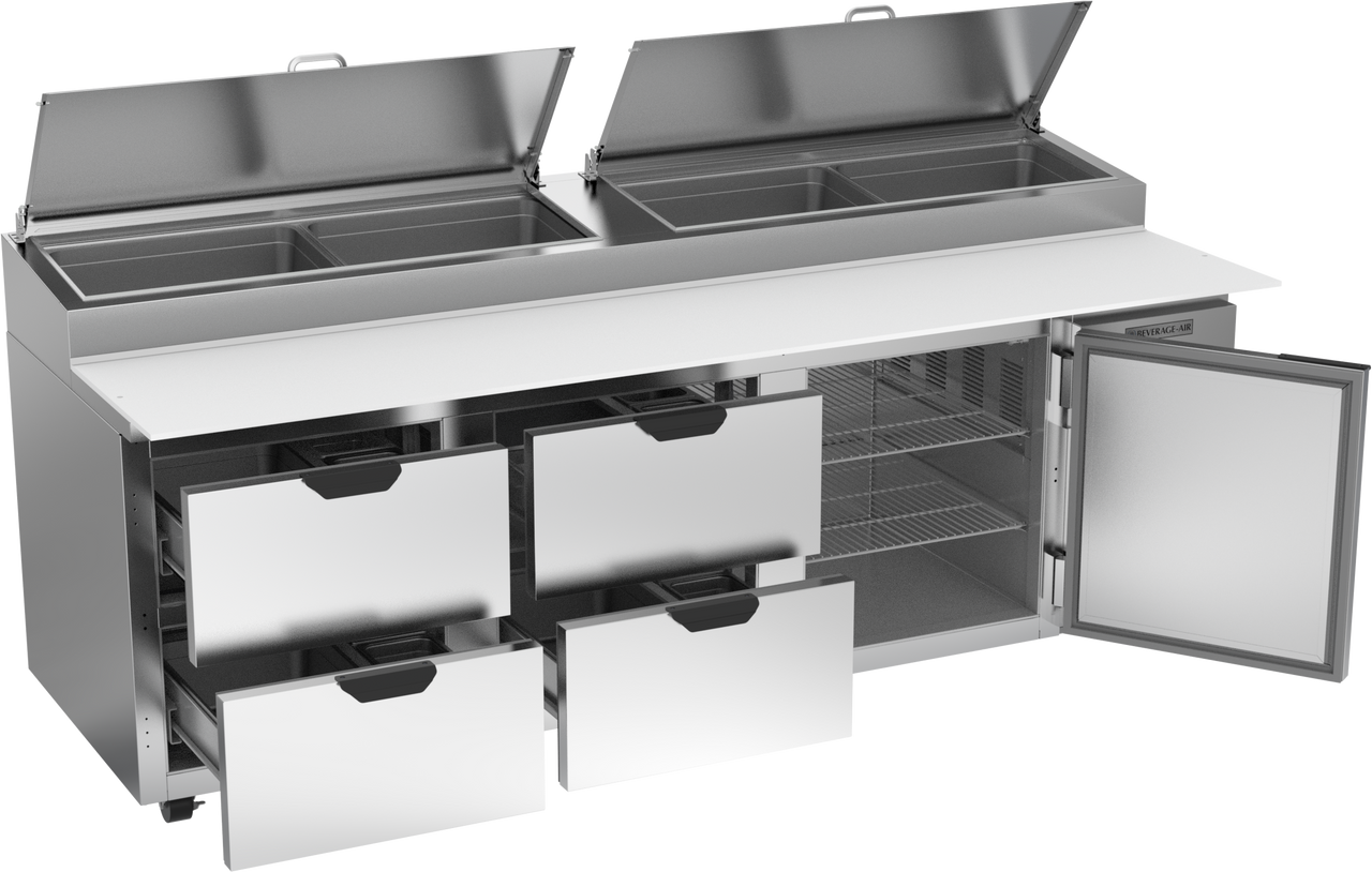 Beverage Air DPD93HC-4 | 93" Wide 4 Drawer Pizza Prep Table