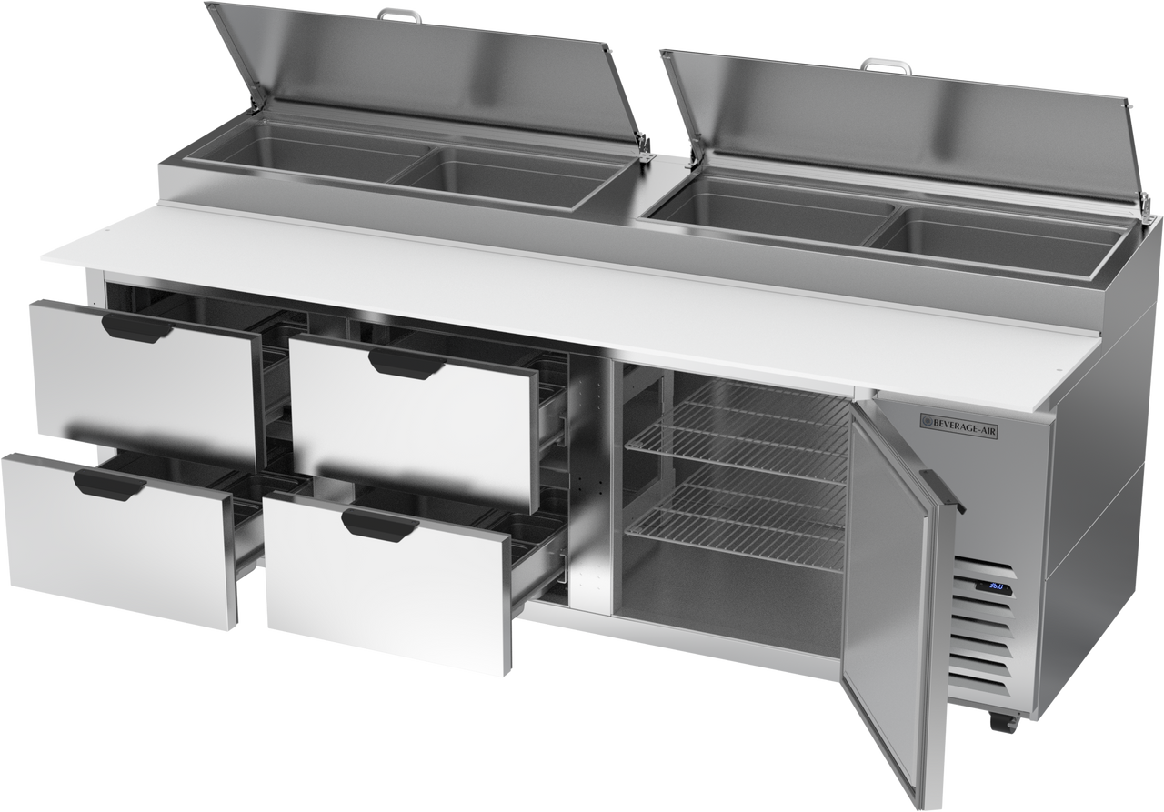 Beverage Air DPD93HC-4 | 93" Wide 4 Drawer Pizza Prep Table