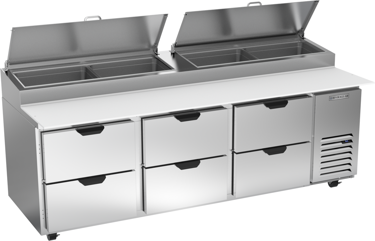 Beverage Air DPD93HC-6 | 93" Wide 6 Drawer Pizza Prep Table