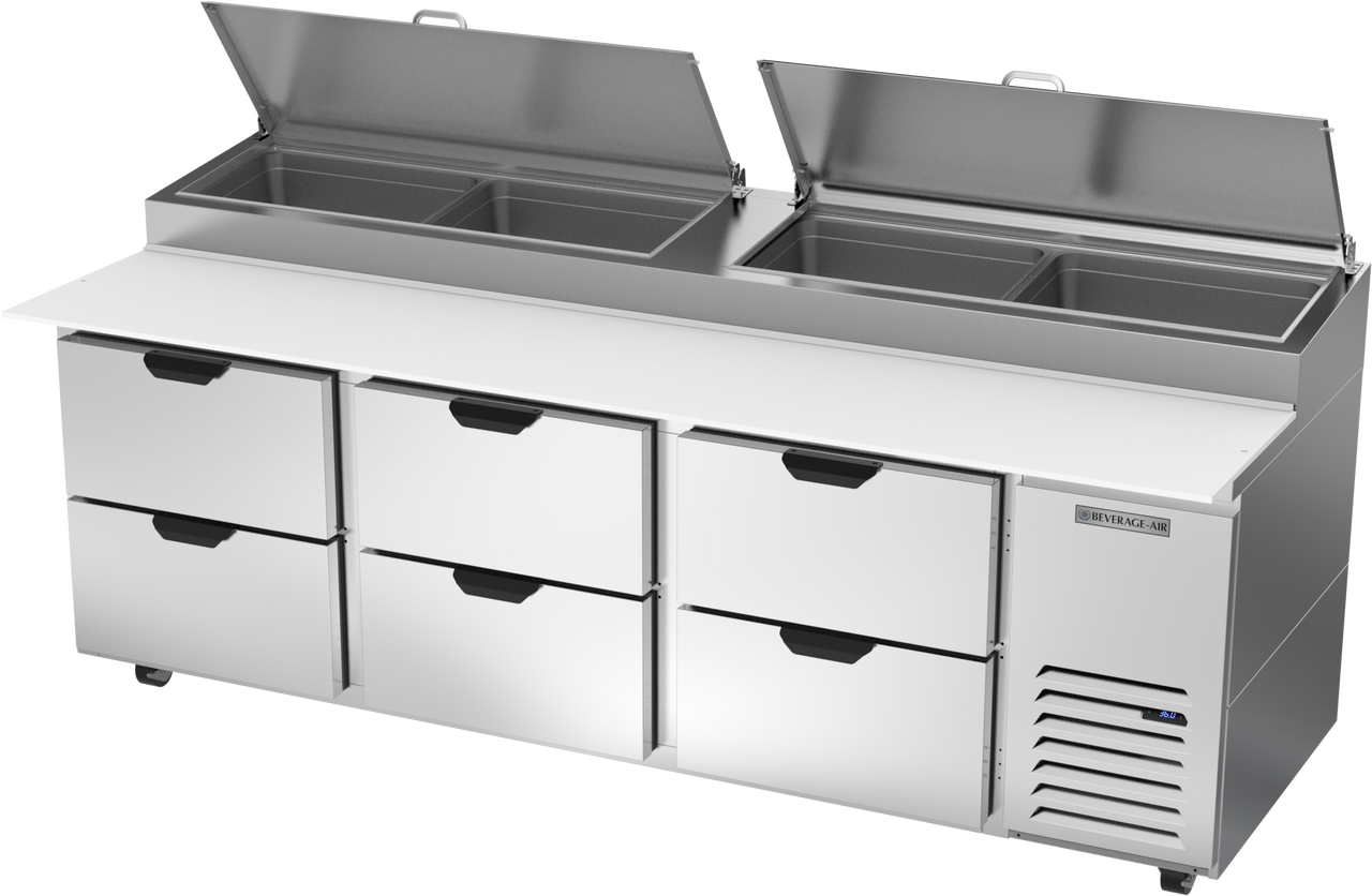 Beverage Air DPD93HC-6 | 93" Wide 6 Drawer Pizza Prep Table