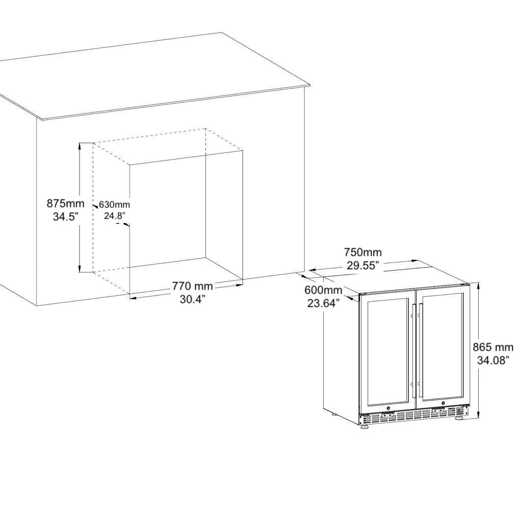 KingsBottle | 30" Wide Dual Zone Undercounter 58 Can/31 Bottle Beverage Fridge