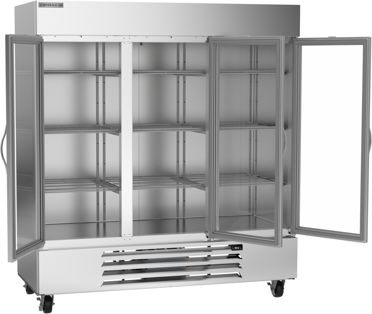 Beverage Air HBR72HC-1-G | 75" Wide 3 Glass Door Bottom Mount Reach-In Refrigerator Horizon Series