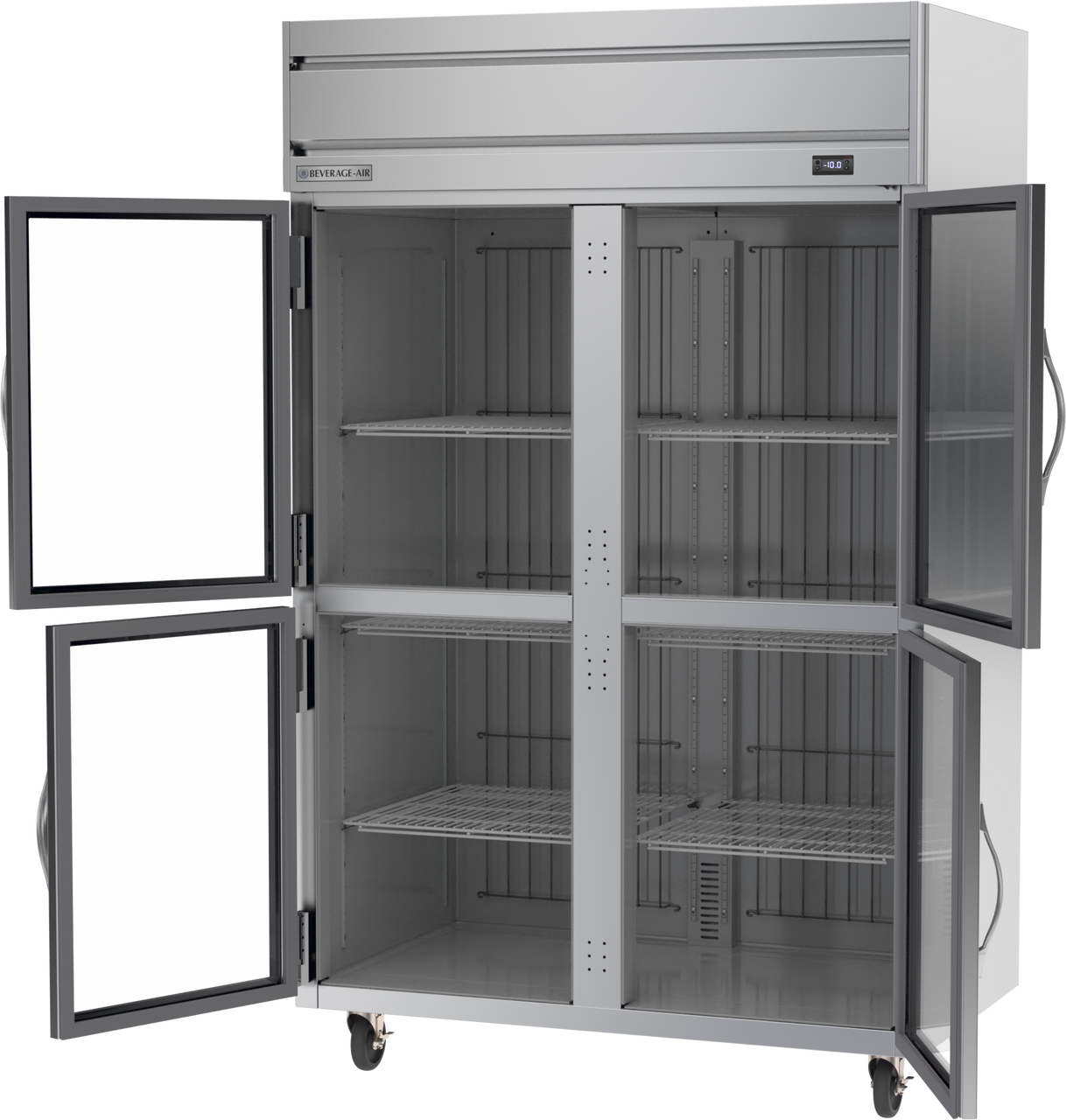 Beverage Air HFP2HC-1HG | 52" Wide 4 Glass Door Top Mount Reach-In Freezer Horizon Series