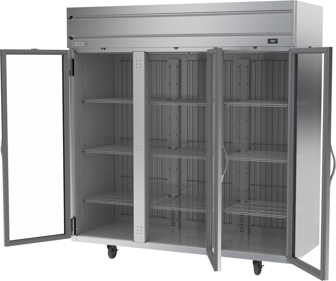 Beverage Air HFP3HC-1G | 78" Wide 3 Glass Door Top Mount Reach-In Freezer Horizon Series