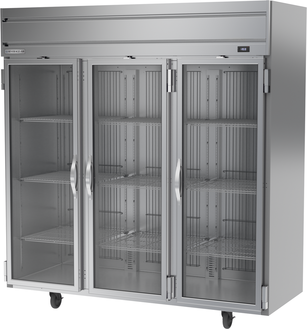 Beverage Air HFPS3HC-1G | 78" Wide 3 Glass Door Top Mount Reach-In Freezer Horizon Series