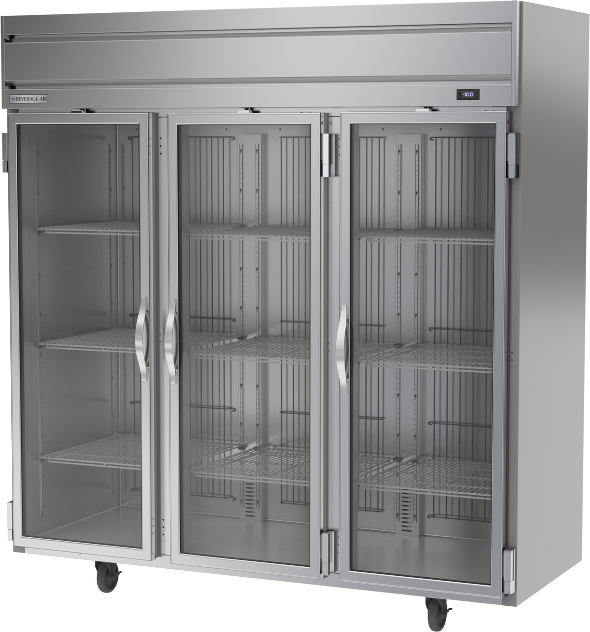 Beverage Air HFS3HC-1G | 78" Wide 3 Glass Door Top Mount Reach-In Freezer Horizon Series