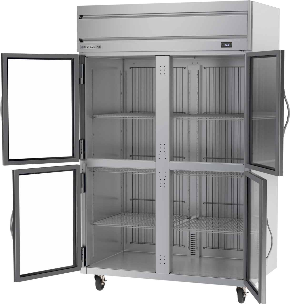 Beverage Air HRPS2HC-1HG | 52" Wide 4 Glass Door Top Mount Reach-In Refrigerator Horizon Series