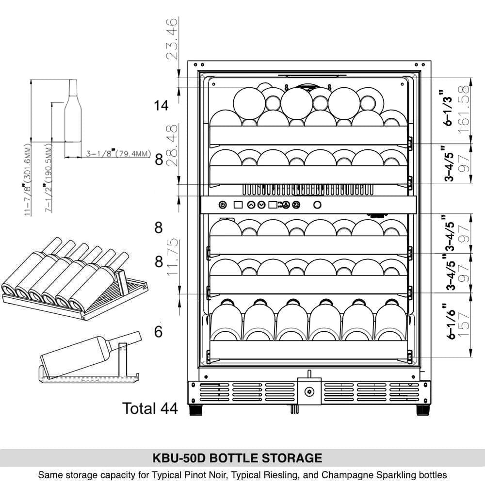 KingsBottle | 24" Wide Dual Zone 44 Bottle Wine Fridge