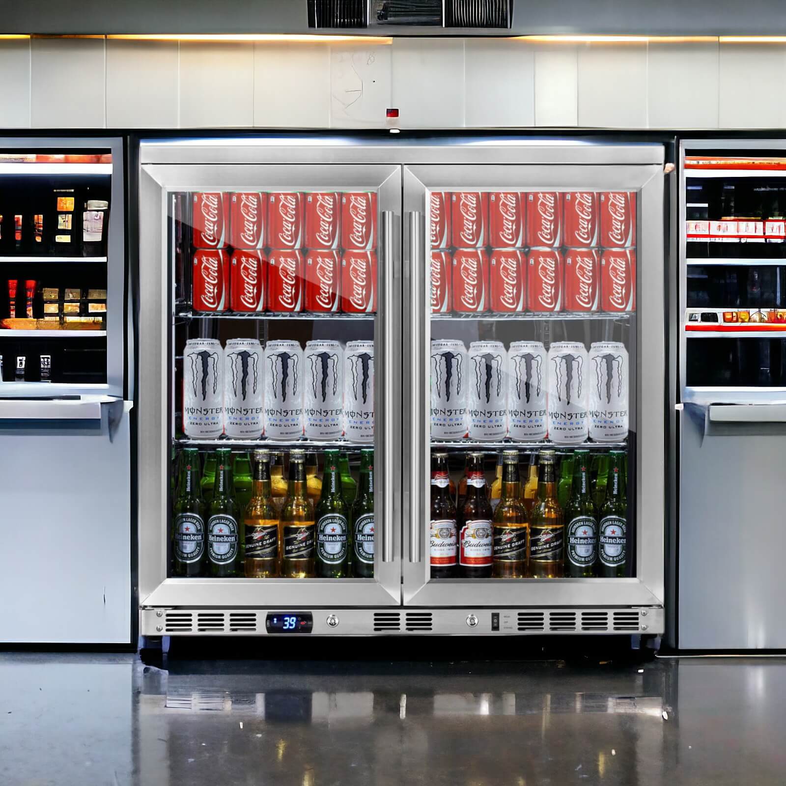 KingsBottle KBU56M | 36" Wide Single Zone Low E-Glass 198 Can/120 Bottle Beverage Fridge