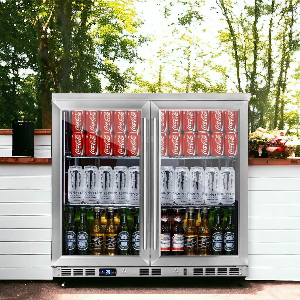 KingsBottle KBU56M | 36" Wide Single Zone Low E-Glass 198 Can/120 Bottle Beverage Fridge