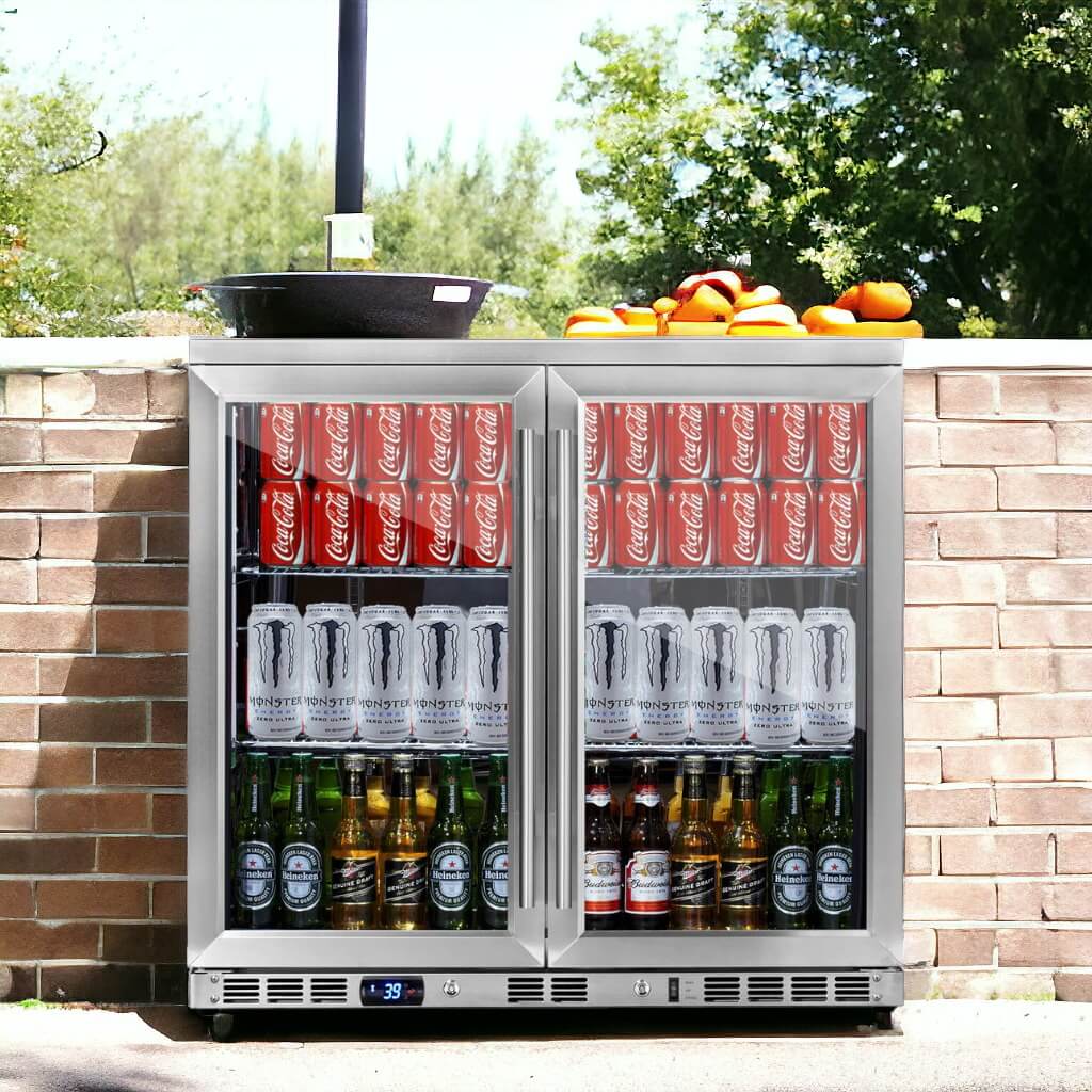 KingsBottle KBU56M | 36" Wide Single Zone Low E-Glass 198 Can/120 Bottle Beverage Fridge