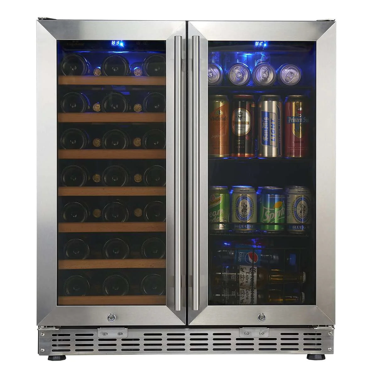 KingsBottle | 30" Wide Dual Zone Undercounter 58 Can/31 Bottle Beverage Fridge