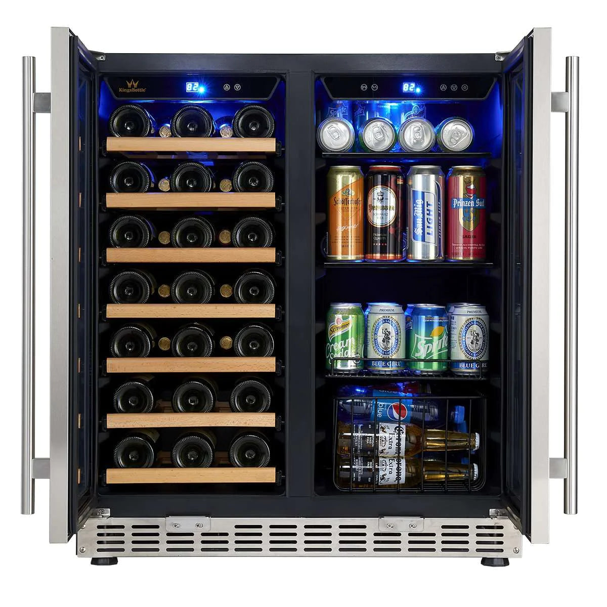 KingsBottle | 30" Wide Dual Zone Undercounter 58 Can/31 Bottle Beverage Fridge