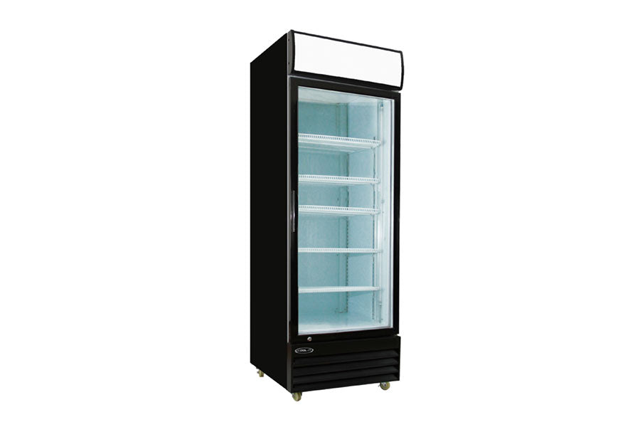 Kool-It KGM-23 | 28" Wide 1 Swing Door Black Merchandiser Refrigerator