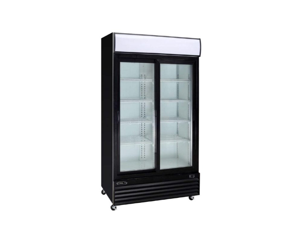 Kool-It KGM-36 | 45" Wide 2 Swing Door Black Merchandiser Refrigerator