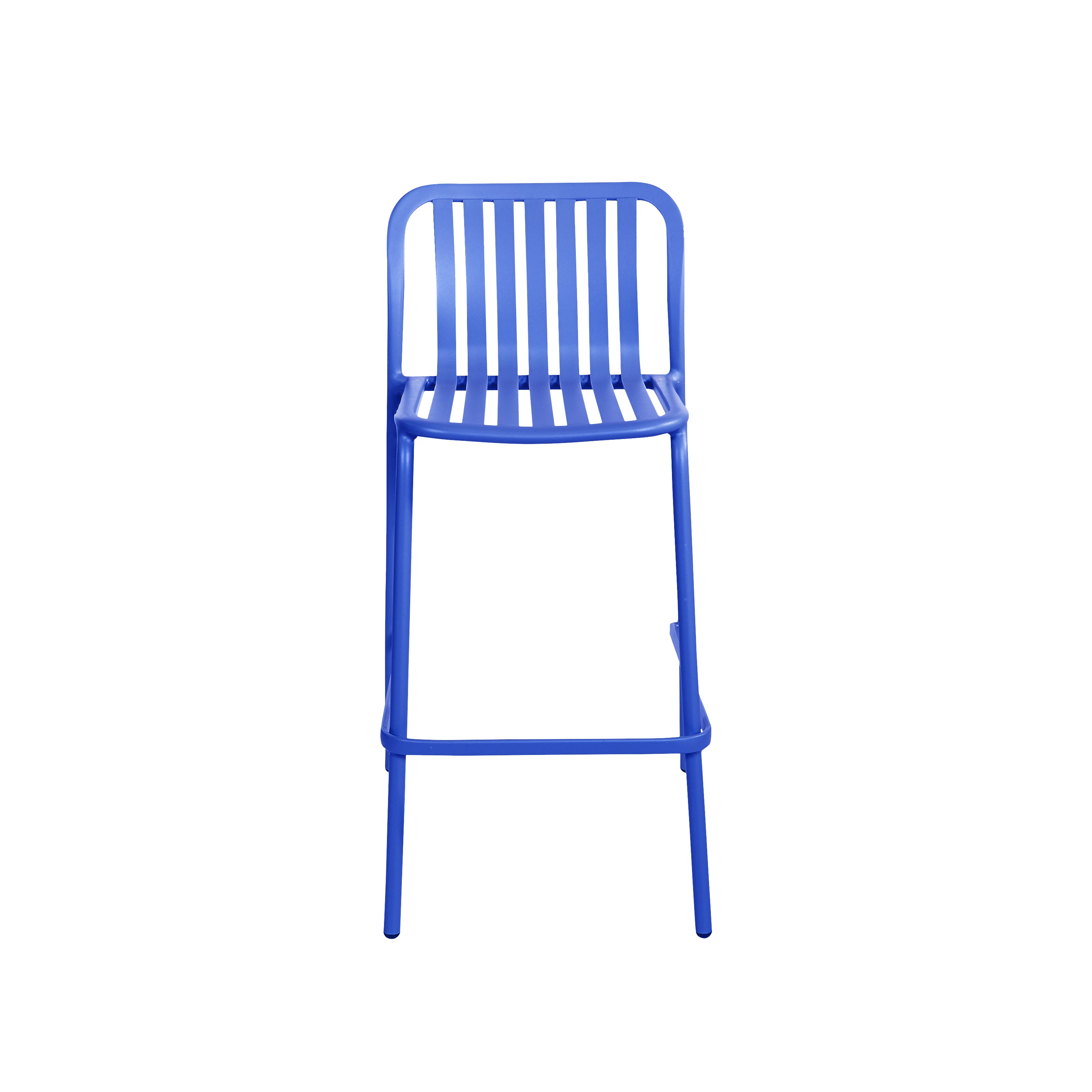 BFM Seating Key West Vertical Slat Powder-Coated Aluminum Stackable Outdoor / Indoor Bar Height Barstool