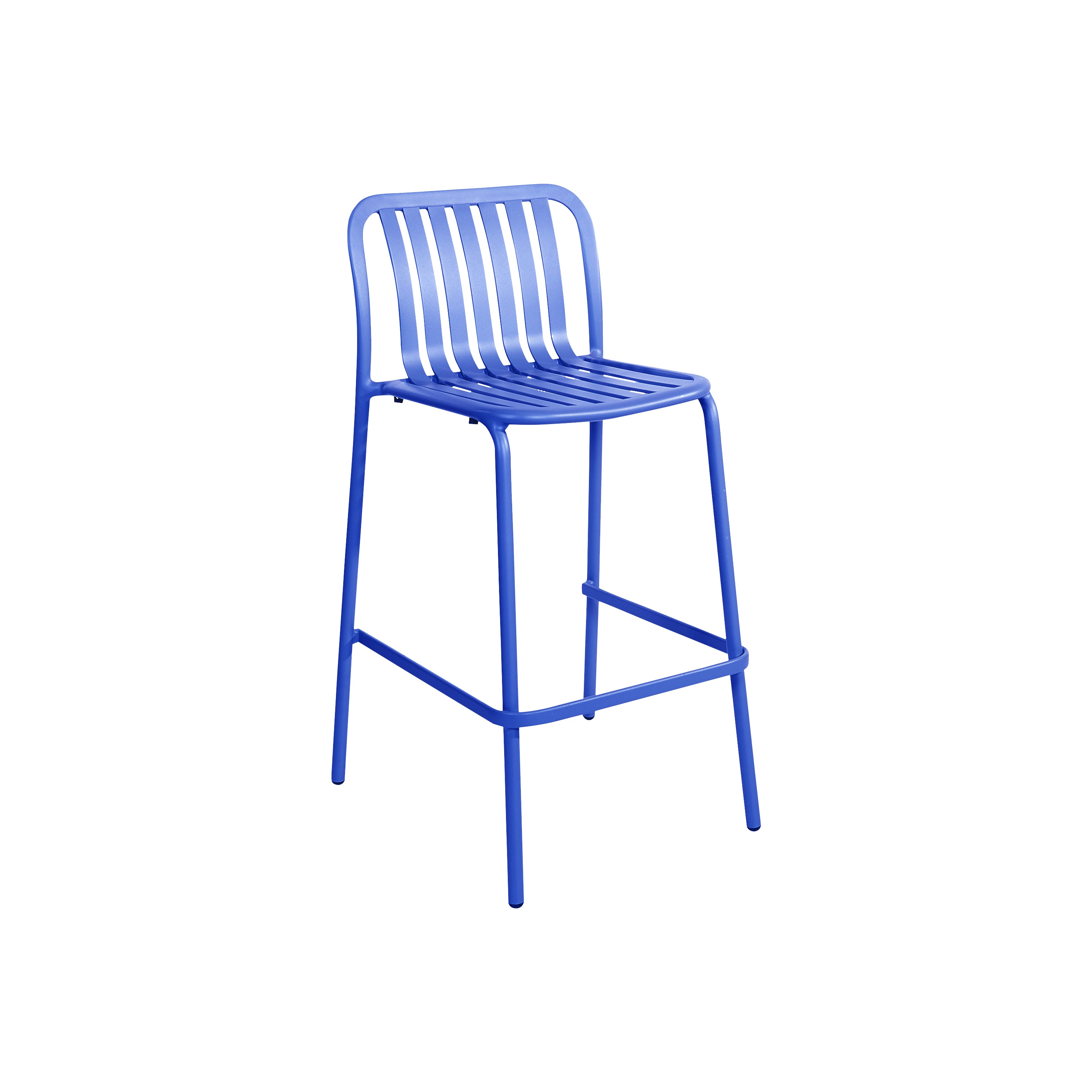 BFM Seating Key West Vertical Slat Powder-Coated Aluminum Stackable Outdoor / Indoor Bar Height Barstool