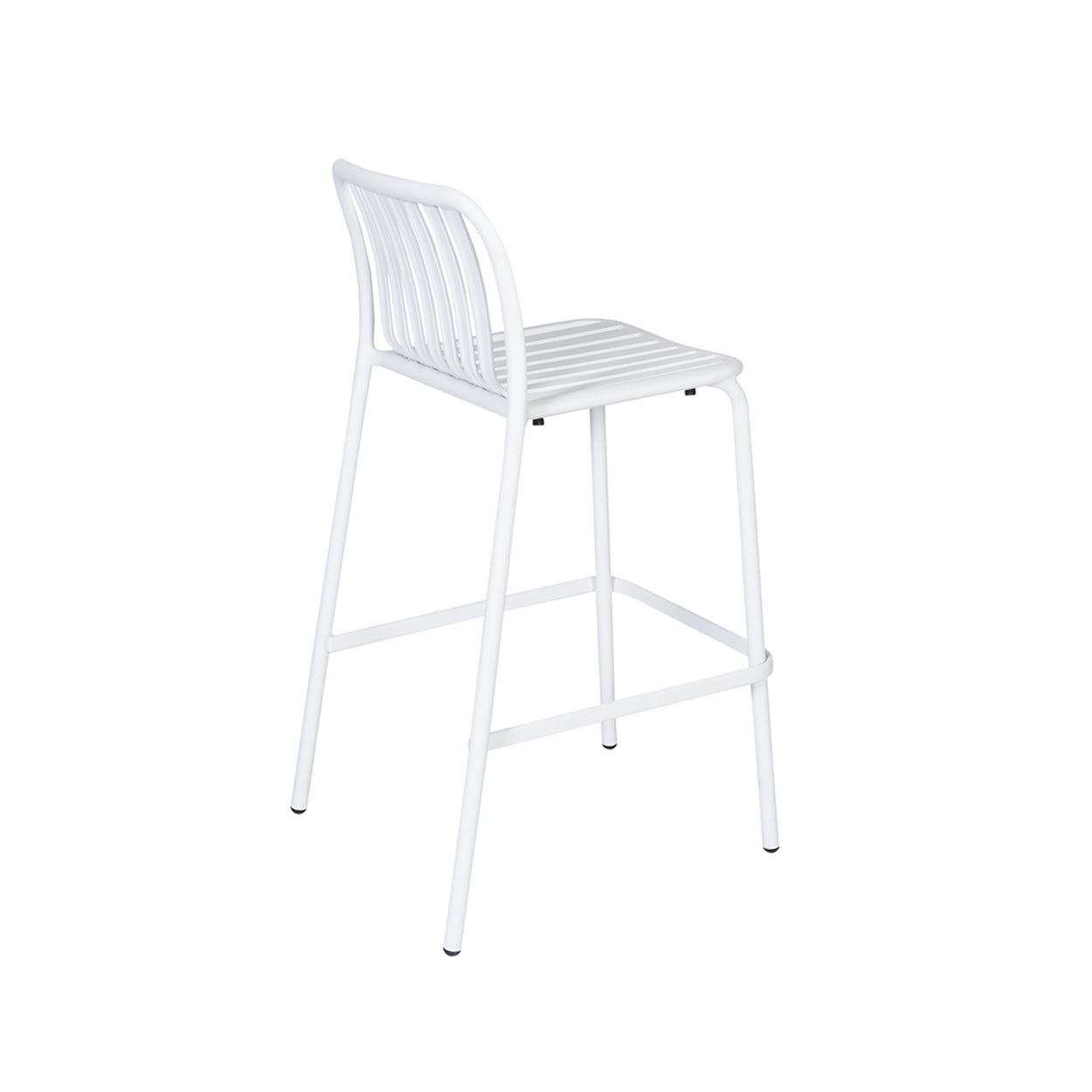 BFM Seating Key West Vertical Slat Powder-Coated Aluminum Stackable Outdoor / Indoor Bar Height Barstool