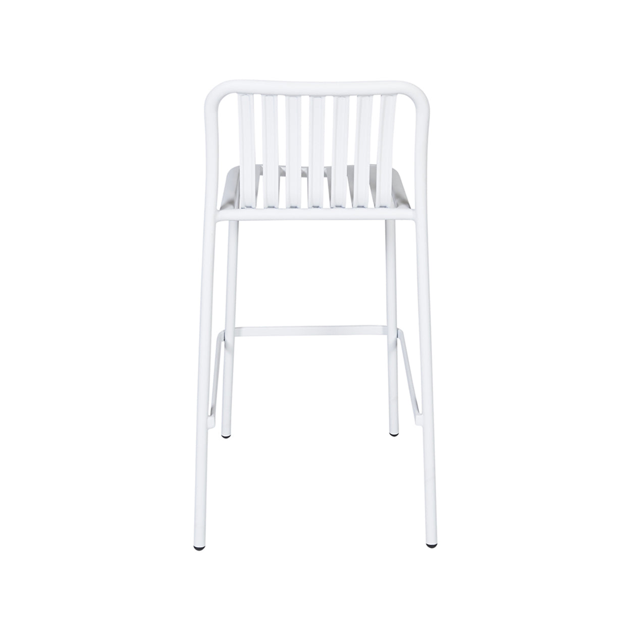 BFM Seating Key West Vertical Slat Powder-Coated Aluminum Stackable Outdoor / Indoor Bar Height Barstool