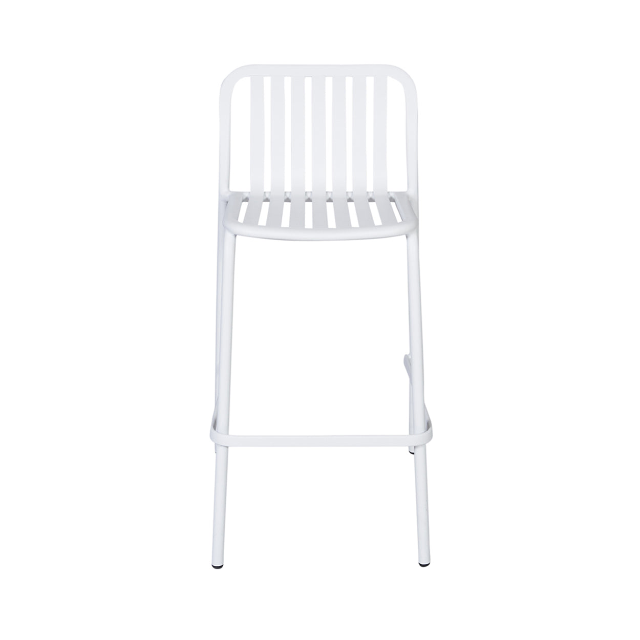 BFM Seating Key West Vertical Slat Powder-Coated Aluminum Stackable Outdoor / Indoor Bar Height Barstool