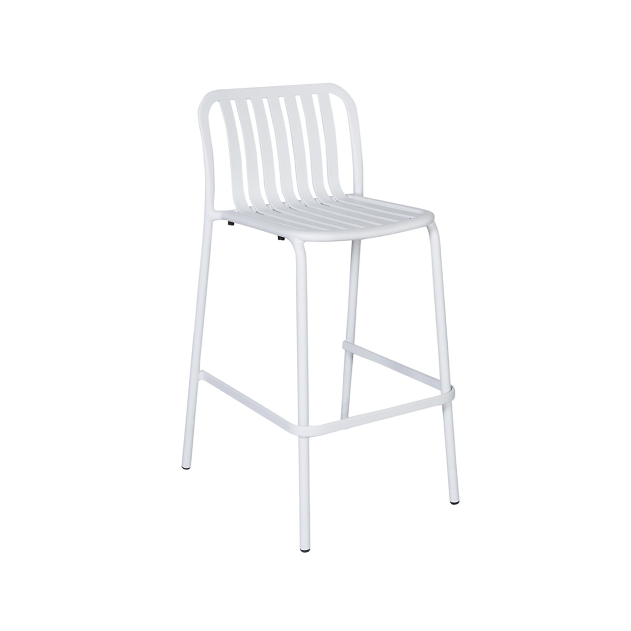 BFM Seating Key West Vertical Slat Powder-Coated Aluminum Stackable Outdoor / Indoor Bar Height Barstool