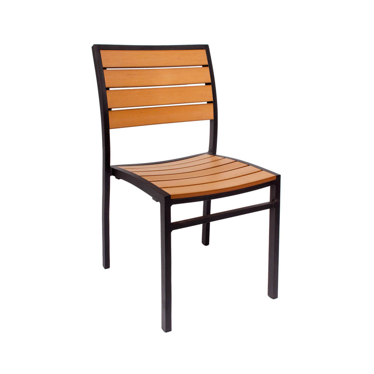 BFM Seating Largo Aluminum Outdoor / Indoor Synthetic Teak Stackable Chair