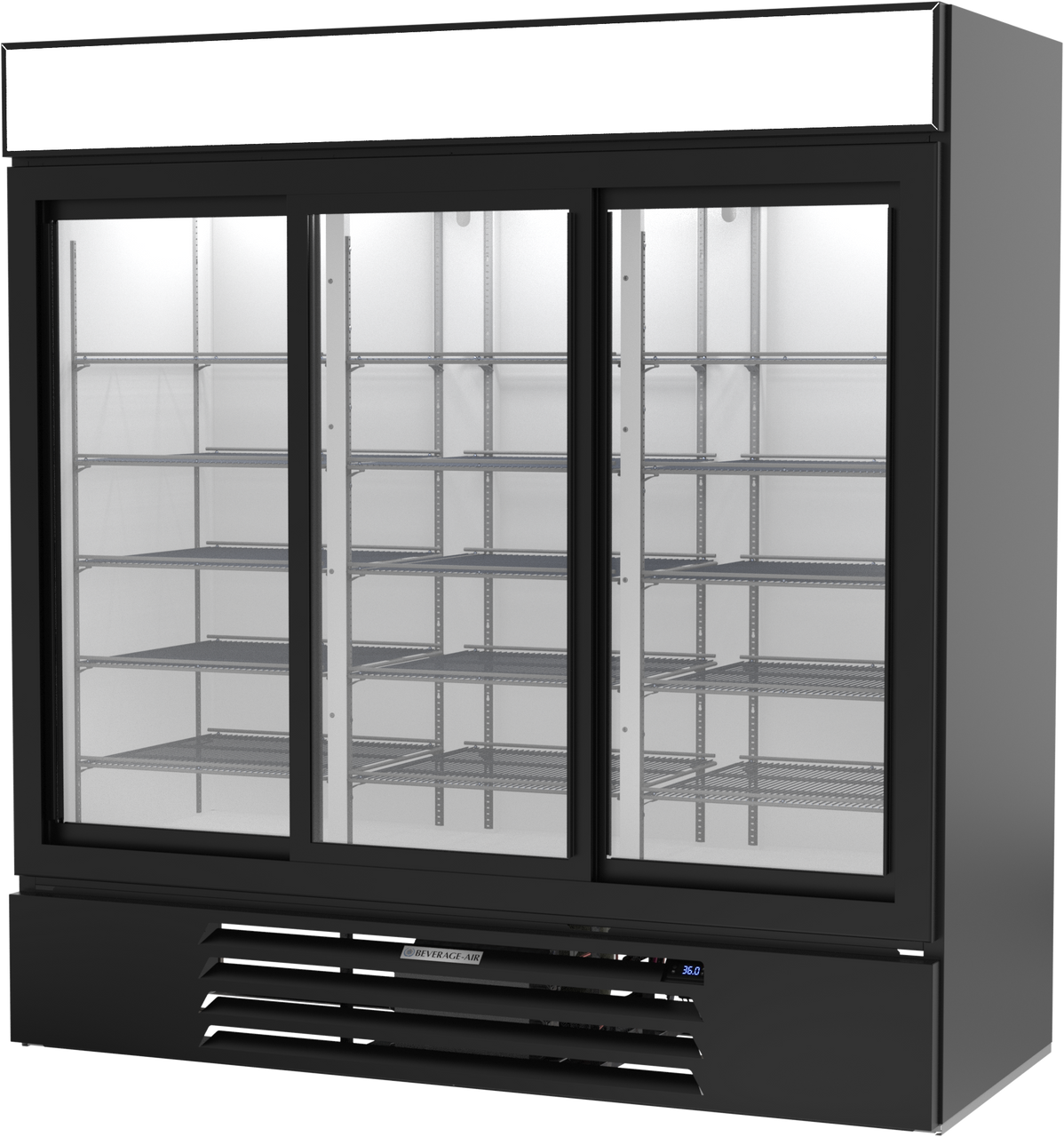 Beverage Air MMR66HC-1-B | 75" Wide 3 Sliding Door Black Merchandiser Refrigerator MarketMax Series