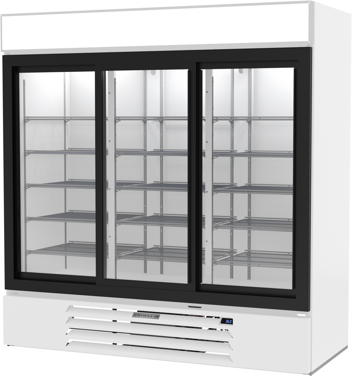 Beverage Air MMR66HC-1-W | 75" Wide 3 Sliding Door White Merchandiser Refrigerator MarketMax Series