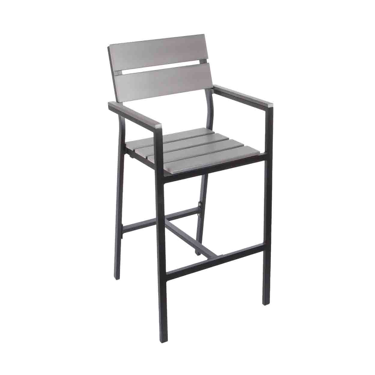 BFM Seating Seaside Aluminum Outdoor / Indoor Synthetic Teak Bar Height Barstool